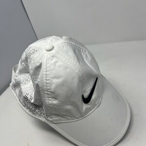 Nike Golf Perforated Performance Hat White Swoosh Adjustable 742707 Dri-Fit